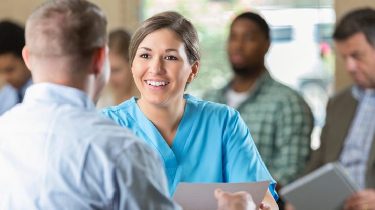 an interview at a healthcare recruiting job fair